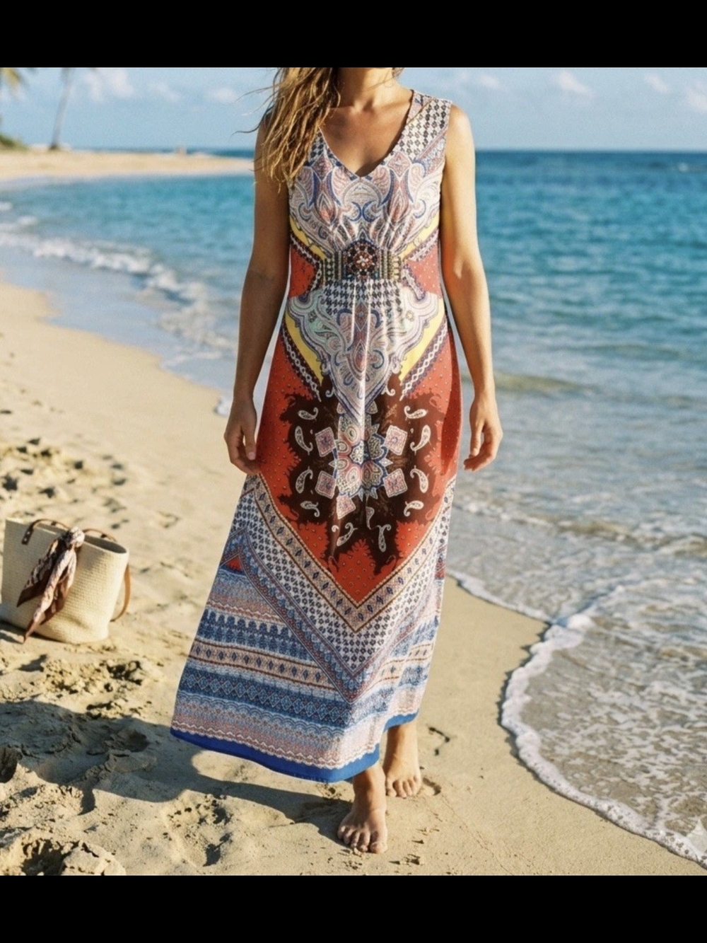 new directions Women's Red Multi Paisley Print Maxi Dress Size 1X
